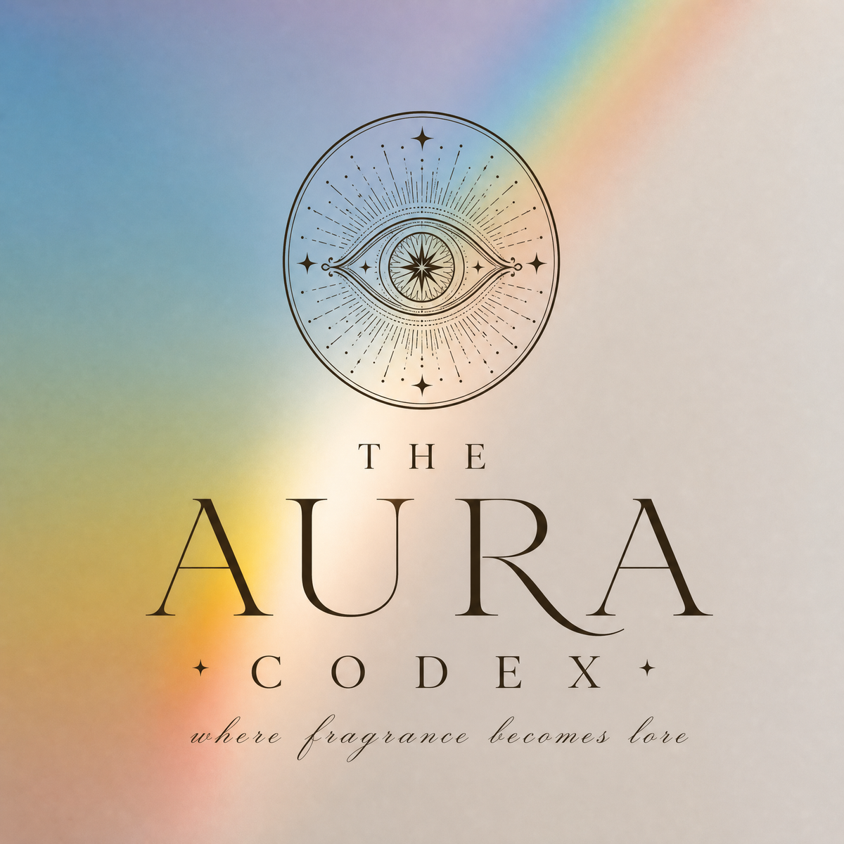 logo with an eye in a circle and the text "the aura codex, where fragrance becomes lore" 